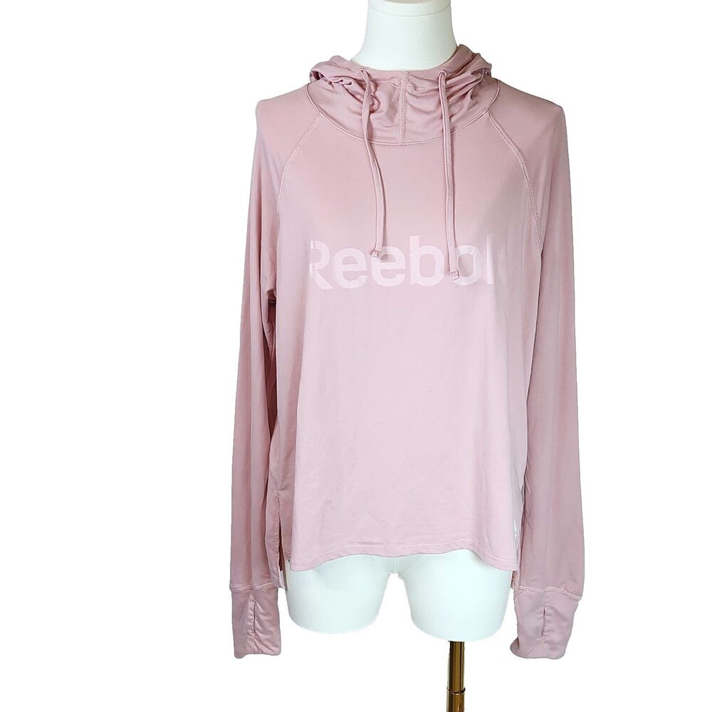 Reebok Hoodie Long Sleeve Shirt Medium Pink Activewear Performance Top Outdoor